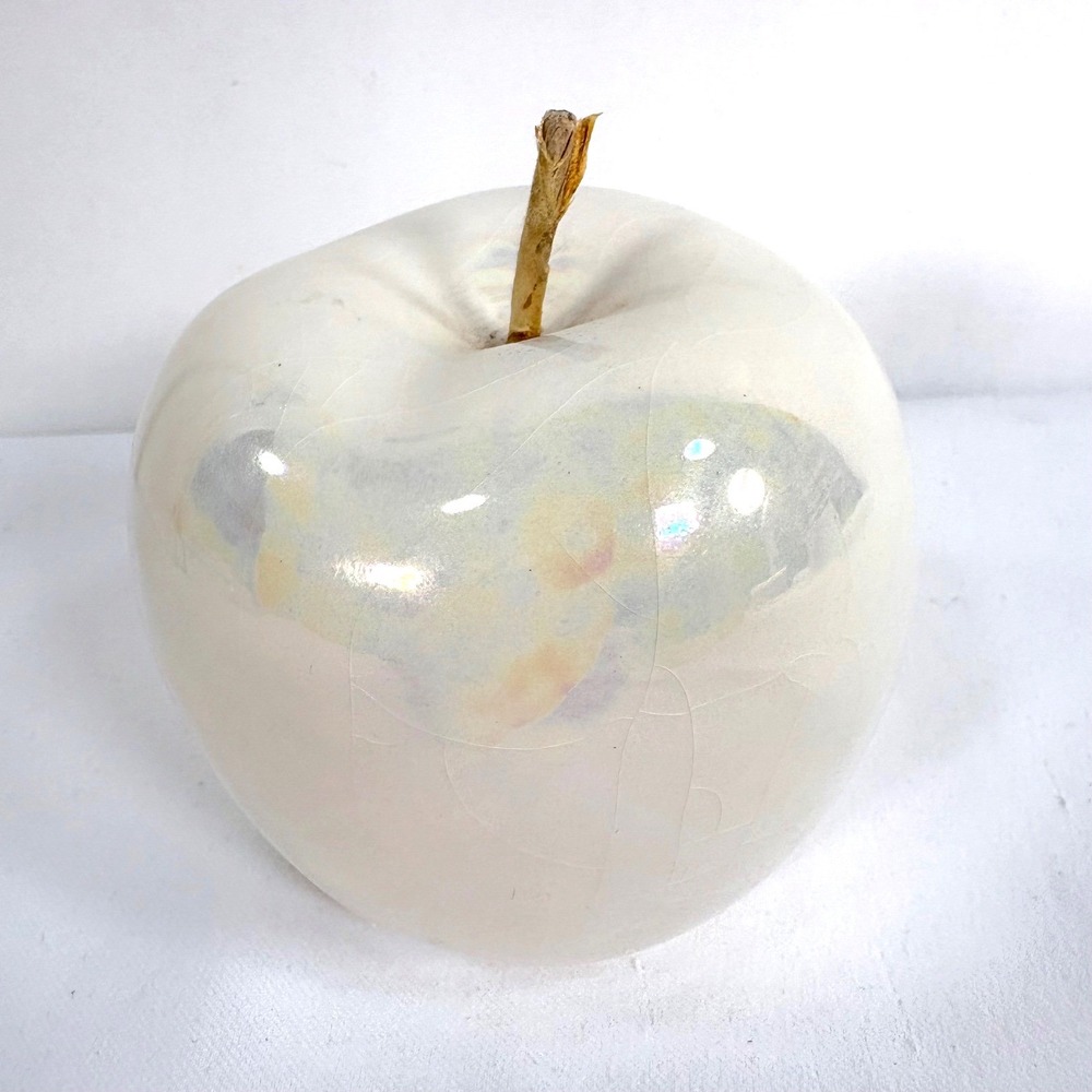 Ceramic Apple White Iridescent Pearlescent  Glaze Decor Figurine - Picture 6 of 9